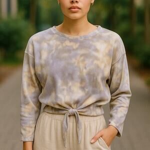 Tie Dye Boho Sweatshirt  Pullover with Tied Front Waist by HASHTAG ~ Women's MED